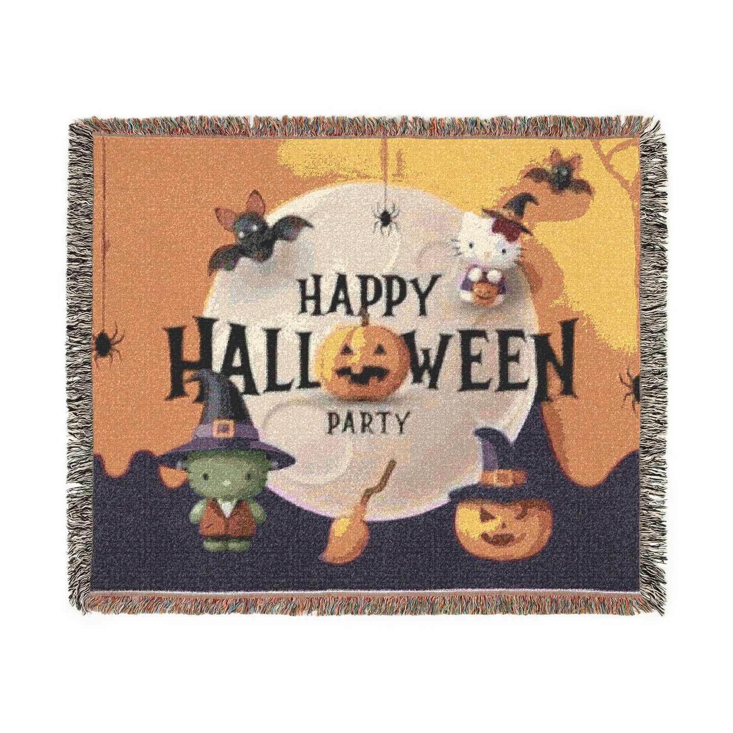 Woven Blanket - Happy Halloween Party Frankenstein Design