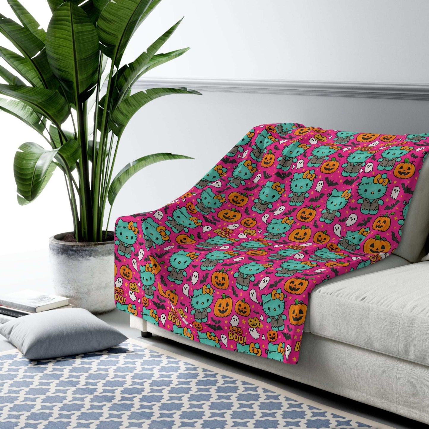 Sherpa Blanket Franken-pink Halloween